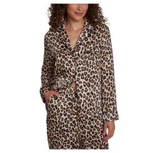LOFT Leopard Print Satin Notch Collar Pajama Set US M